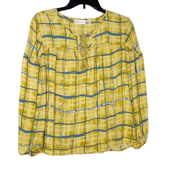 RAFAELLA yellow blouse with front tie and long sleeves. Size SP - Picture 1 of 7